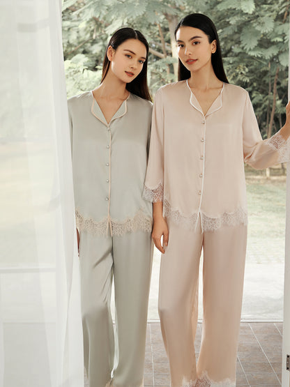 Lace Silk Pajamas Set