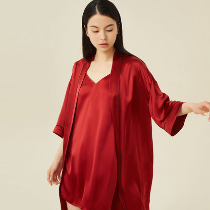 Pure Color Basic Silk Nightgown (With Belt)