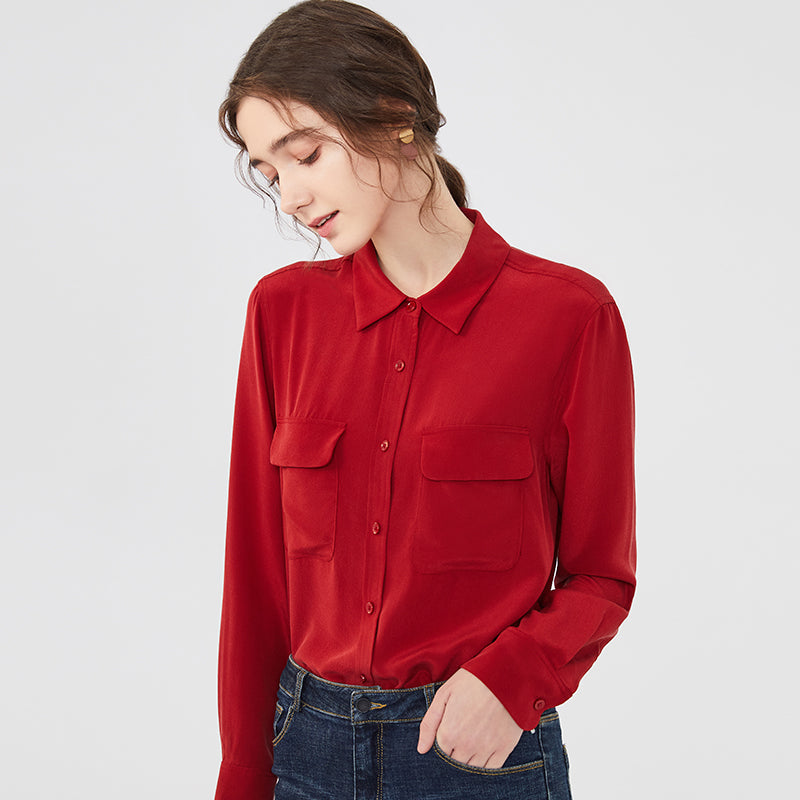 
                  
                    Long Sleeve Collared Silk Blouse
                  
                