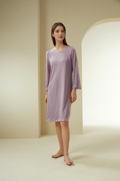 Silk Ruffle Long Sleeve Night Dress