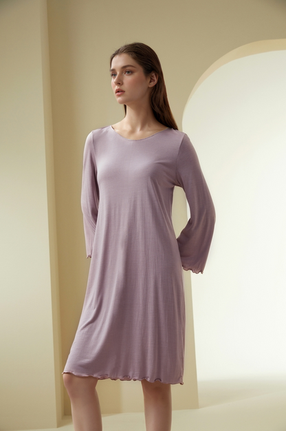 Silk Ruffle Long Sleeve Night Dress