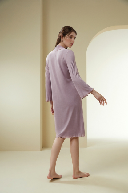 Silk Ruffle Long Sleeve Night Dress