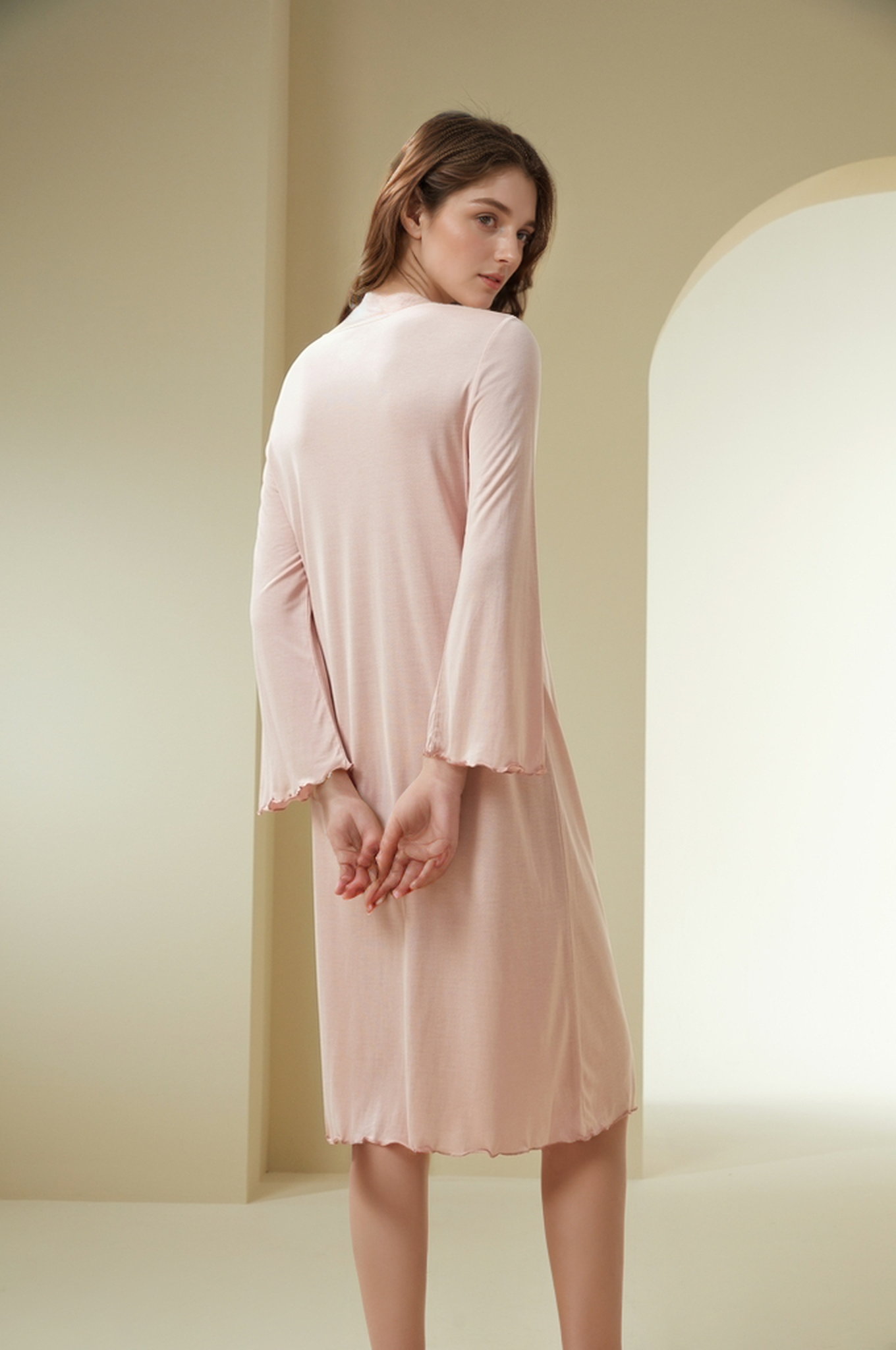 Silk Ruffle Long Sleeve Night Dress