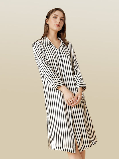 Stripe Silk Shirt Dress
