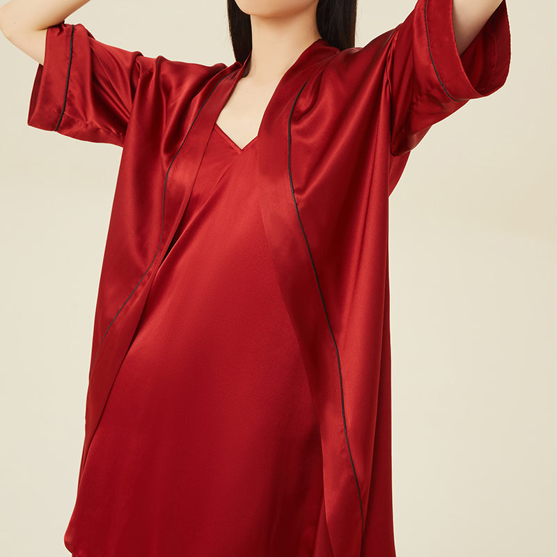 Pure Color Basic Silk Nightgown (With Belt)