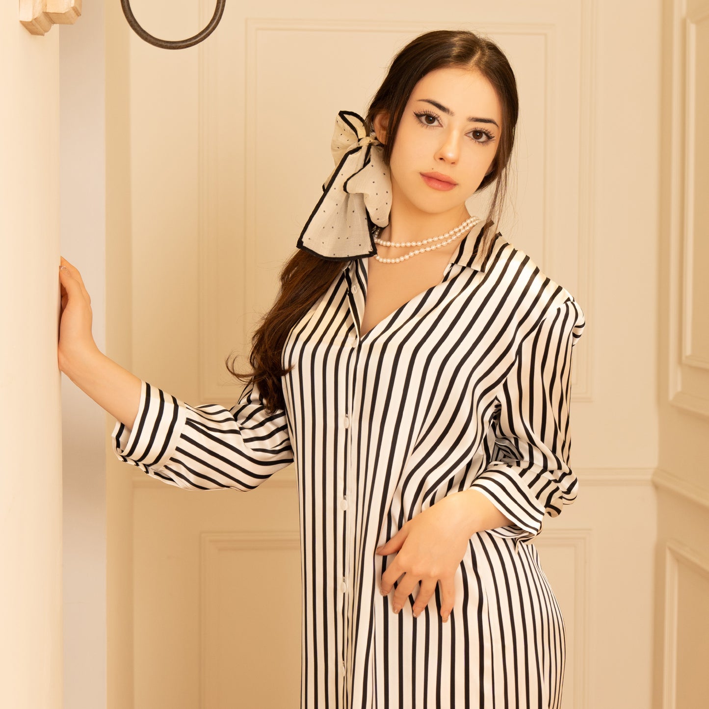 Stripe Silk Shirt Dress