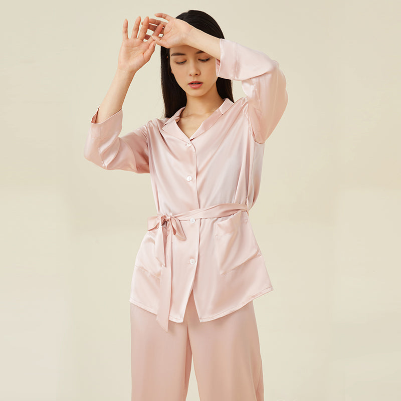 Heavy Weight Hyaluronic Acid Silk Pajamas Set(With Belt)