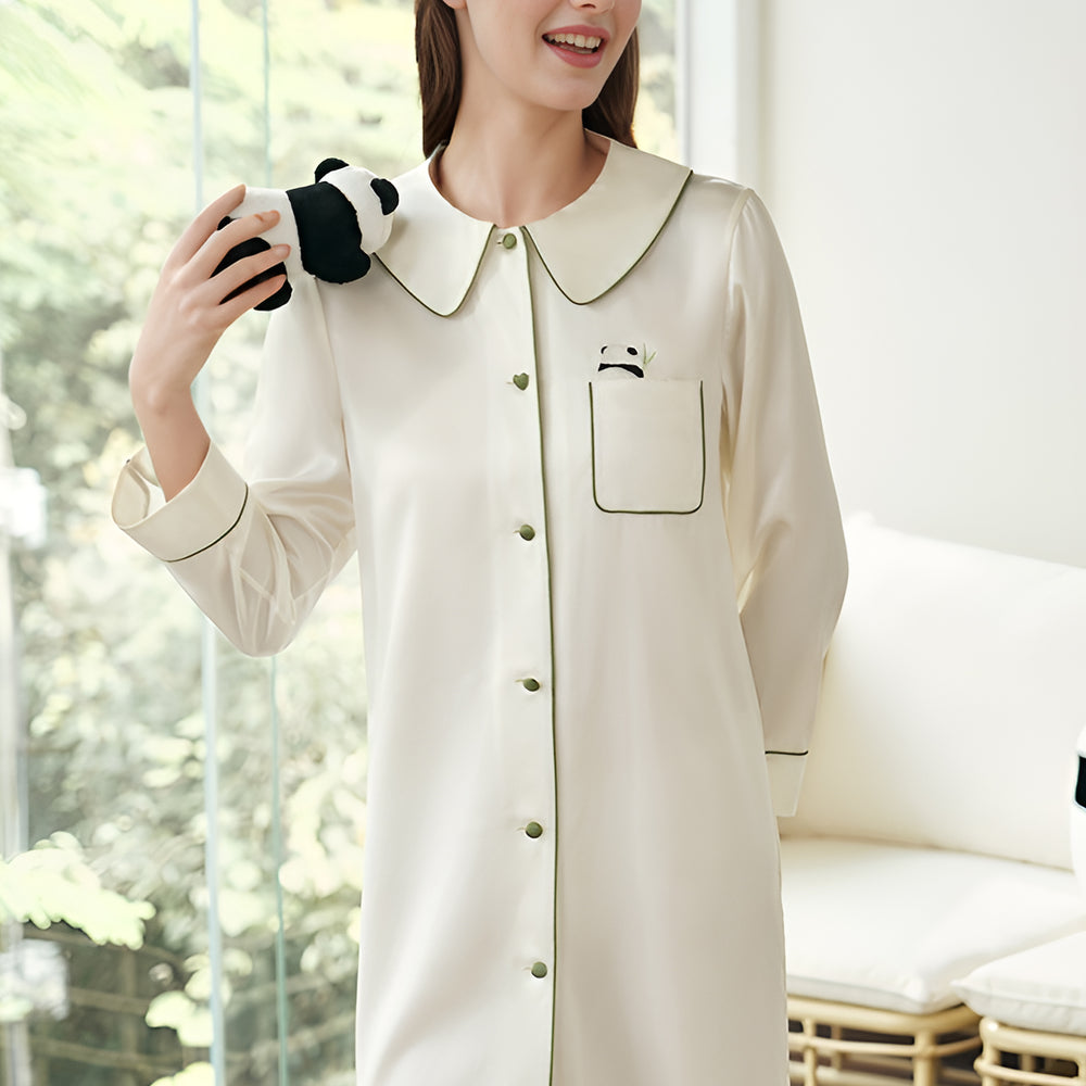 
                  
                    Couples' Heavy Weight Silk Panda Embroidery Night Dress & Pajamas Set
                  
                