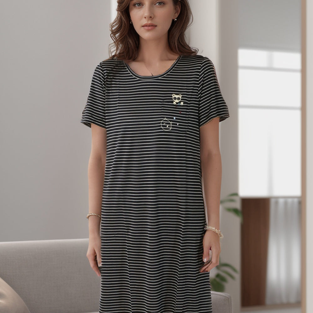 Silk Stripe Short Sleeve Night Dress