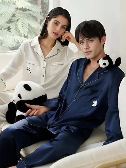 Couples' Heavy Weight Silk Panda Embroidery Pajamas Set
