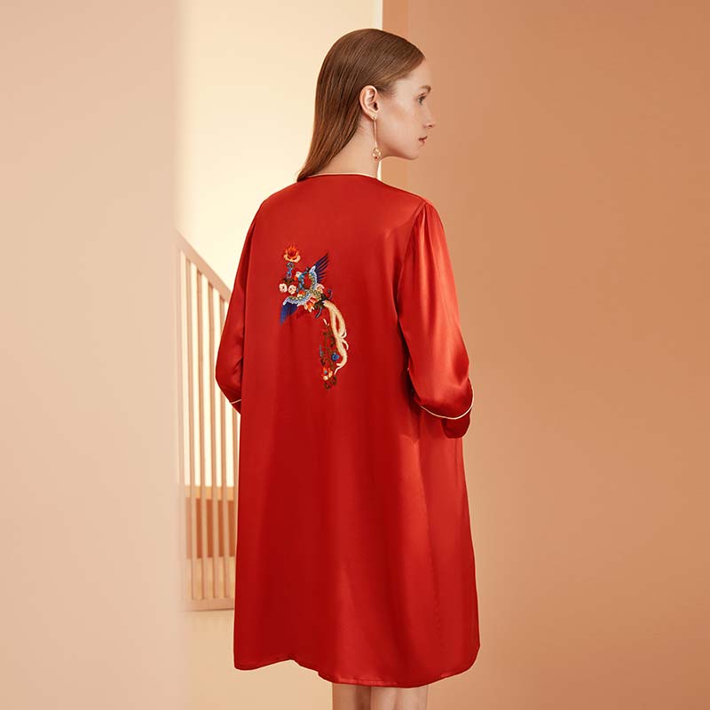 Phoenix Embroidery Silk Nightgown