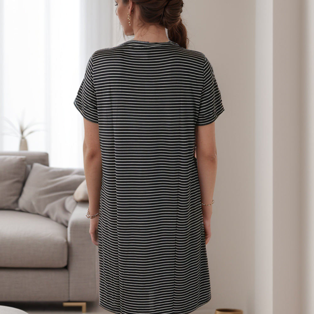 
                  
                    Silk Stripe Short Sleeve Night Dress
                  
                